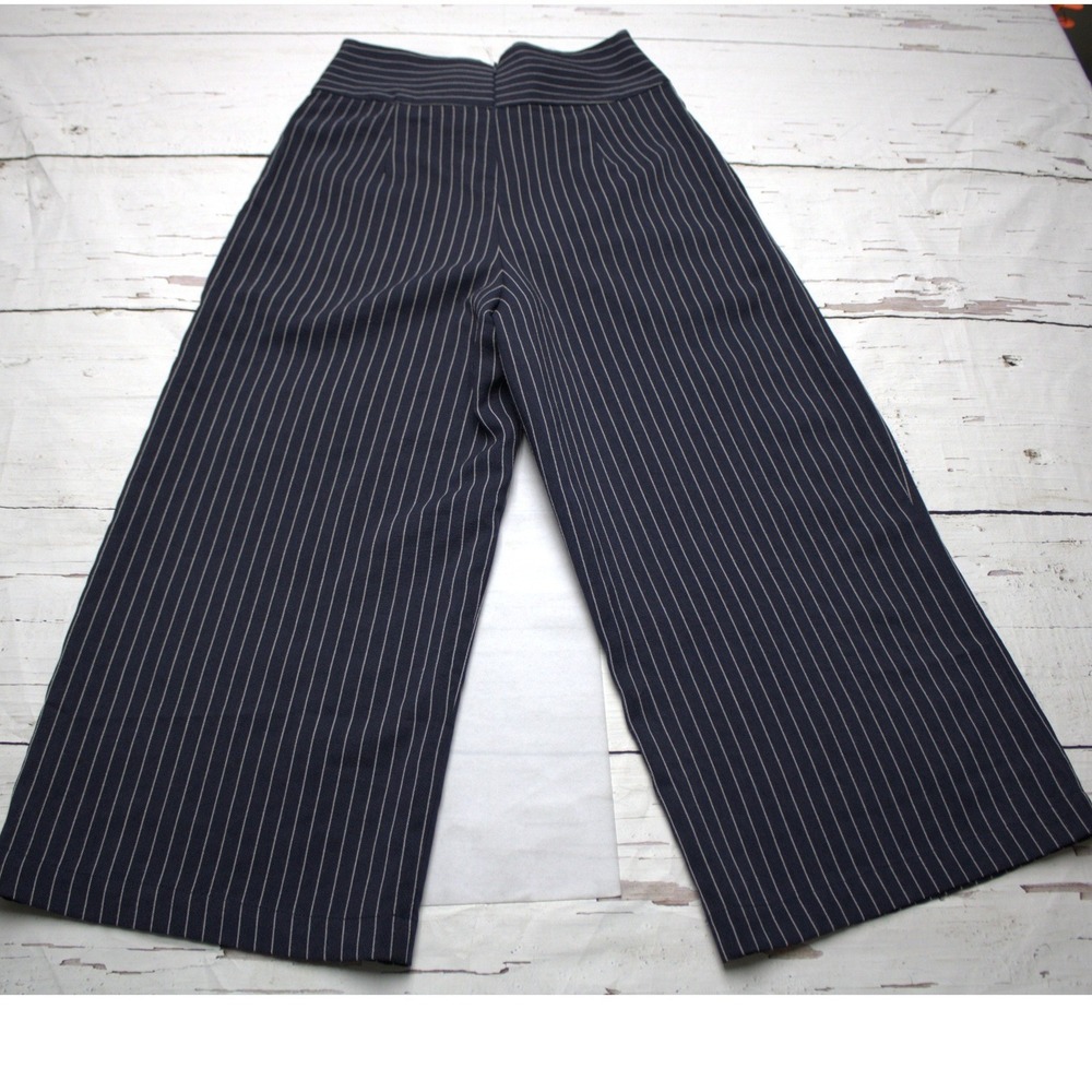 Everly Pinstripe Lace Up Wide Leg Pants Navy Blue S Dark Academia - Picture 3 of 8